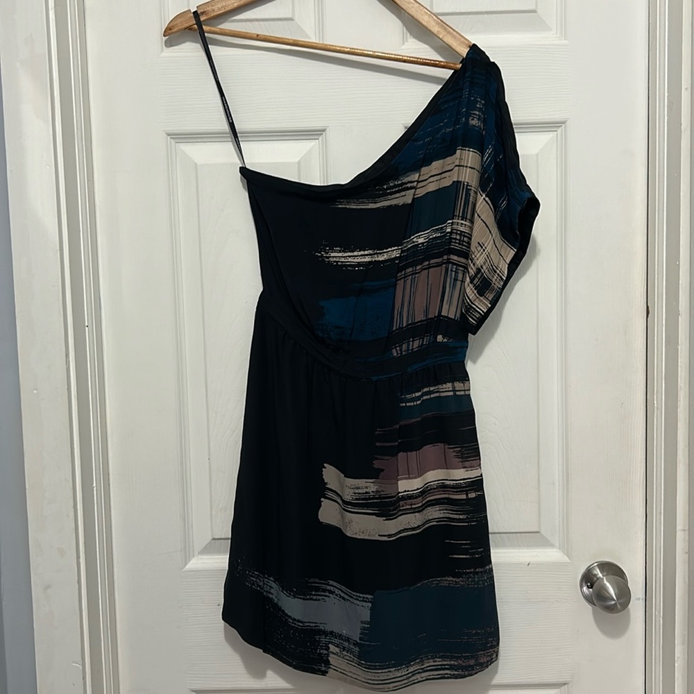 WAREHOUSE 100% silk one sleeve mini dress. Size 10 UK (6 US)